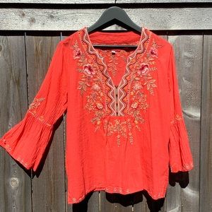 EUC Johnny Was vivid orange top. Size M